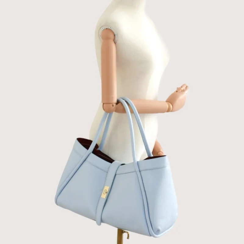 Marge Baby Blue Leather Handbag hand detail