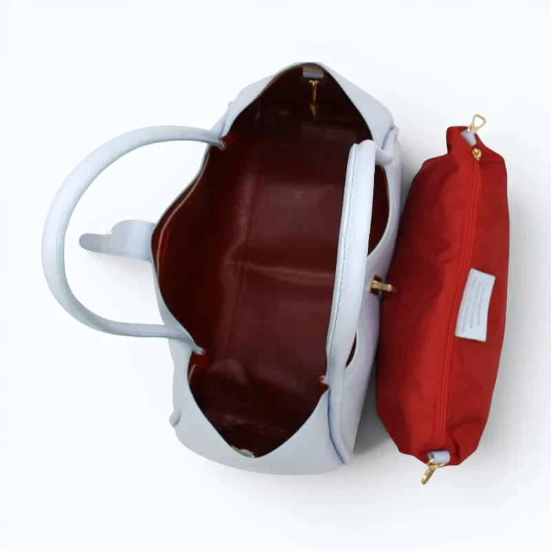 Marge Baby Blue Leather Handbag interior details