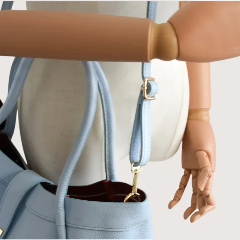Marge Baby Blue Leather Handbag strap detail