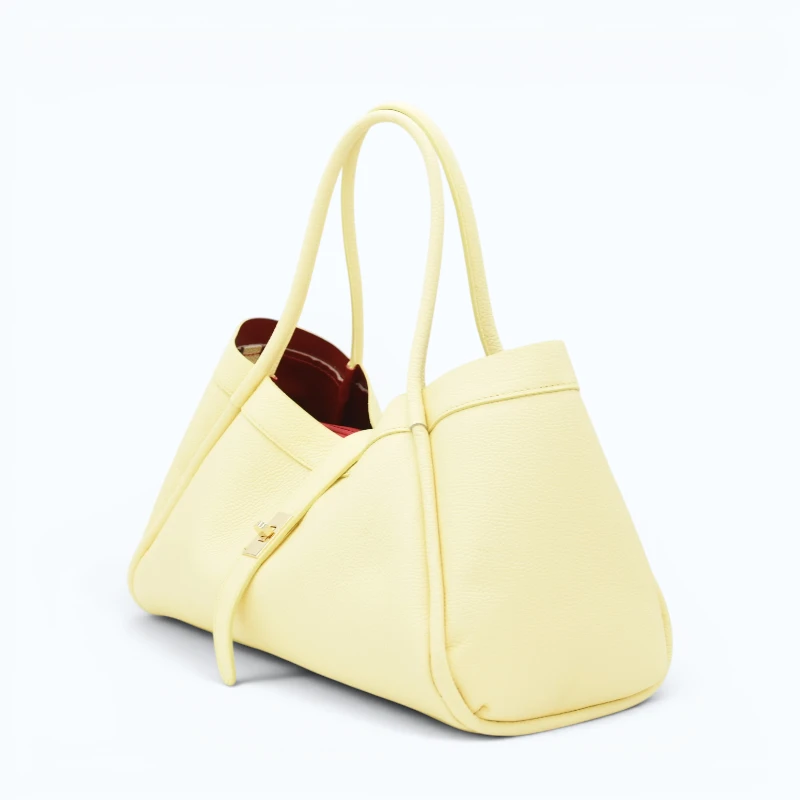 Marge butter yellow Leather Handbag side