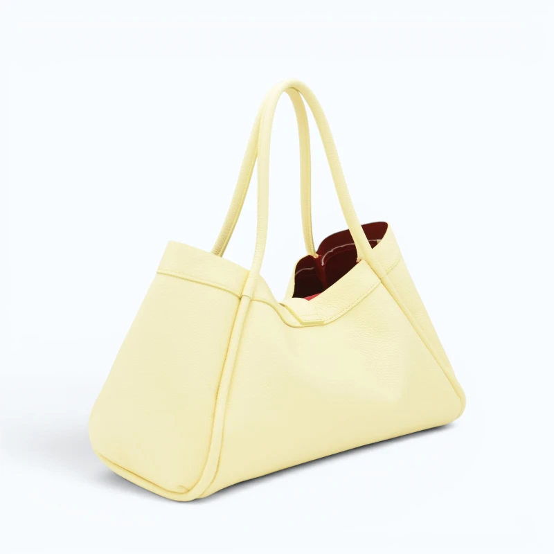Marge butter yellow Leather Handbag left side