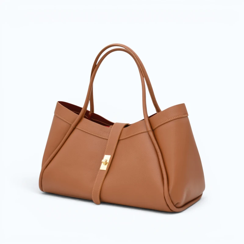 Marge camel Leather Handbag right side