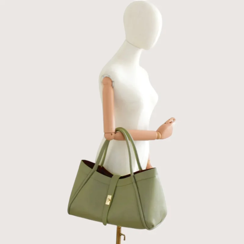 Marge Pistachio Green Leather Handbag hand model