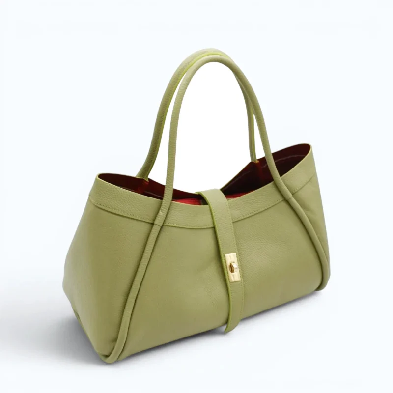 Marge Pistachio Green Leather Handbag top