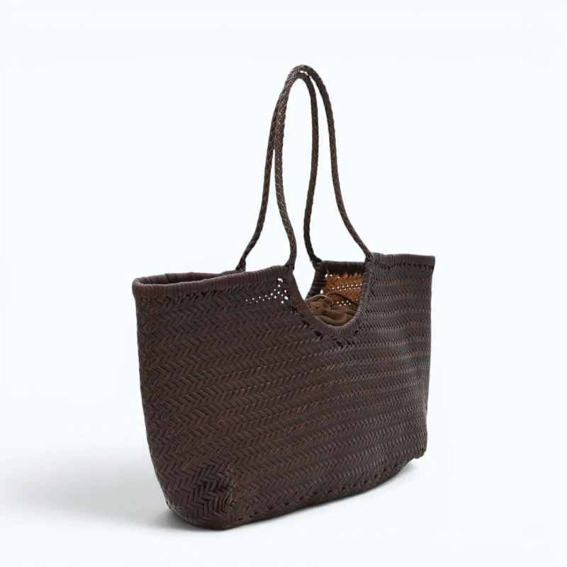 Summer Brown Leather Tote Bag left side