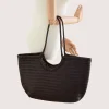 Summer Brown Leather Tote Bag on hand