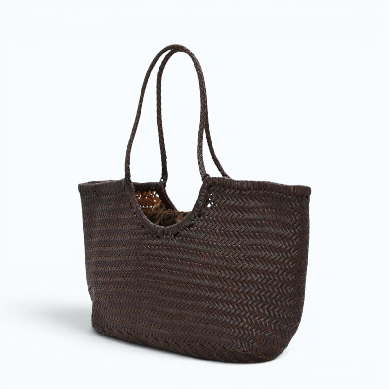 Summer Brown Leather Tote Bag side