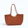 summer camel leather tote bag back