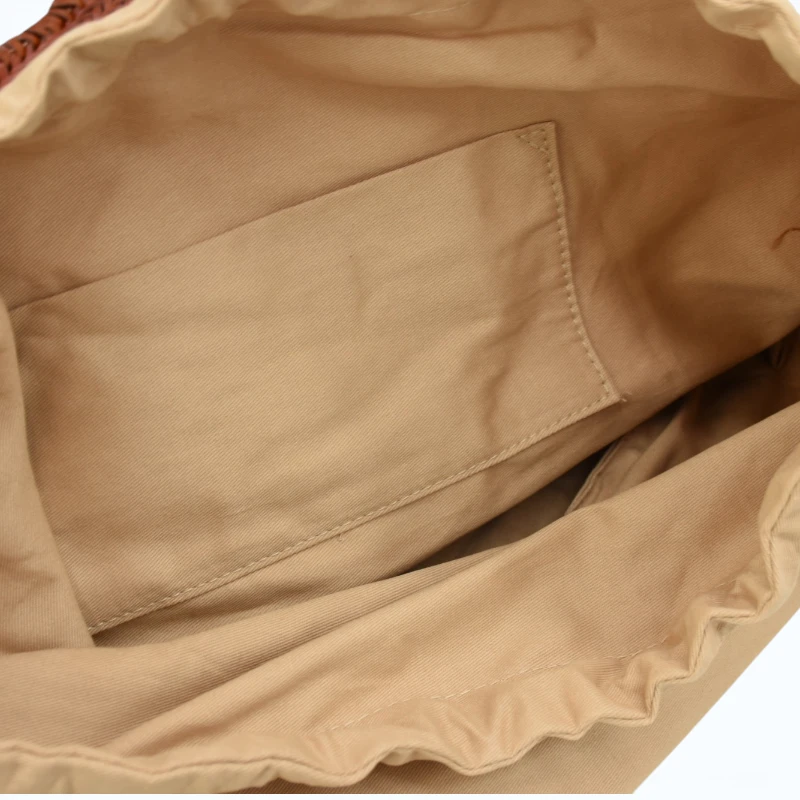summer camel leather tote bag interior pocket