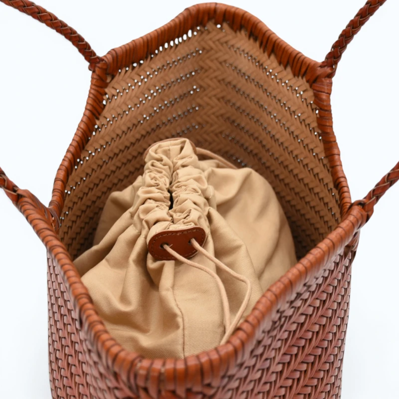 summer camel leather tote bag interior