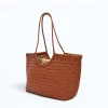 summer camel leather tote bag side