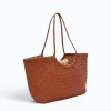 summer camel leather tote bag side left