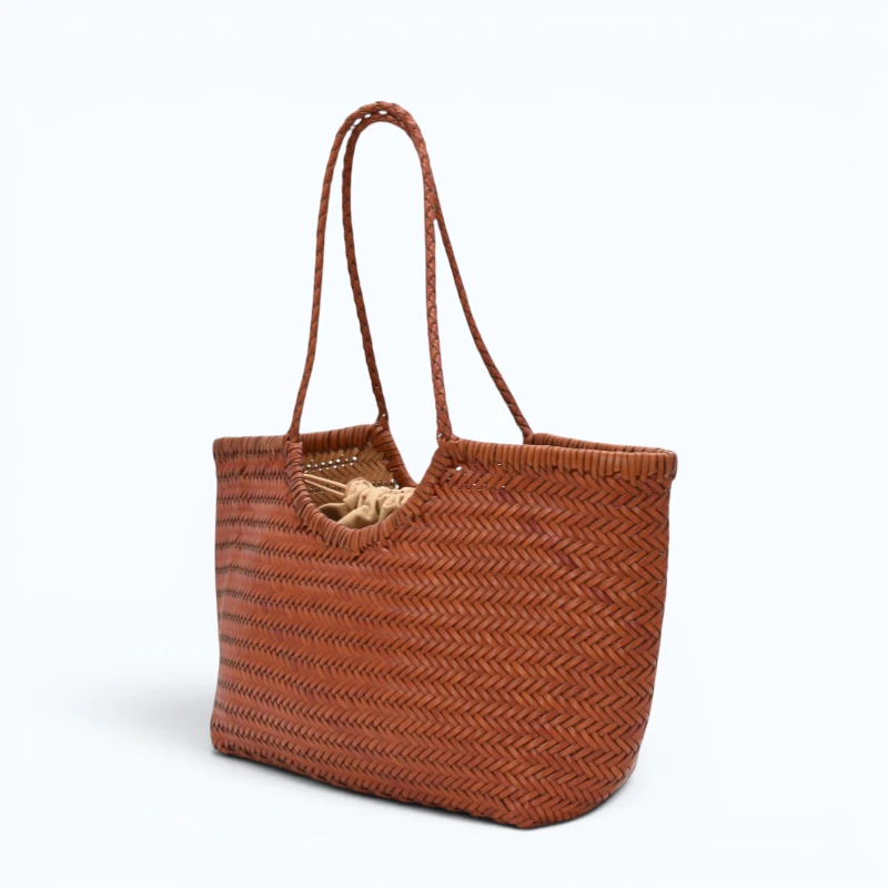 summer camel leather tote bag side