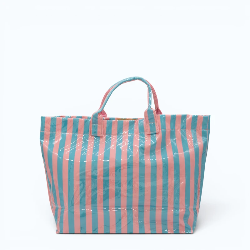 blue-and-pink-striped-beach-bag-back blue and pink striped waterproof tote bag