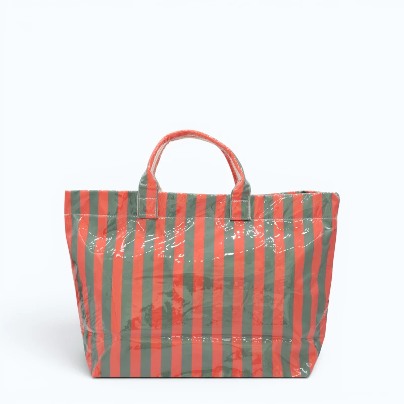 green-and-orange-striped-beach-bag-back green and orange striped waterproof tote bag back