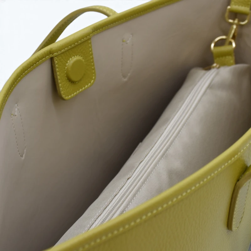 lime green leather tote bag interior detail lime green leather tote bag interior detail