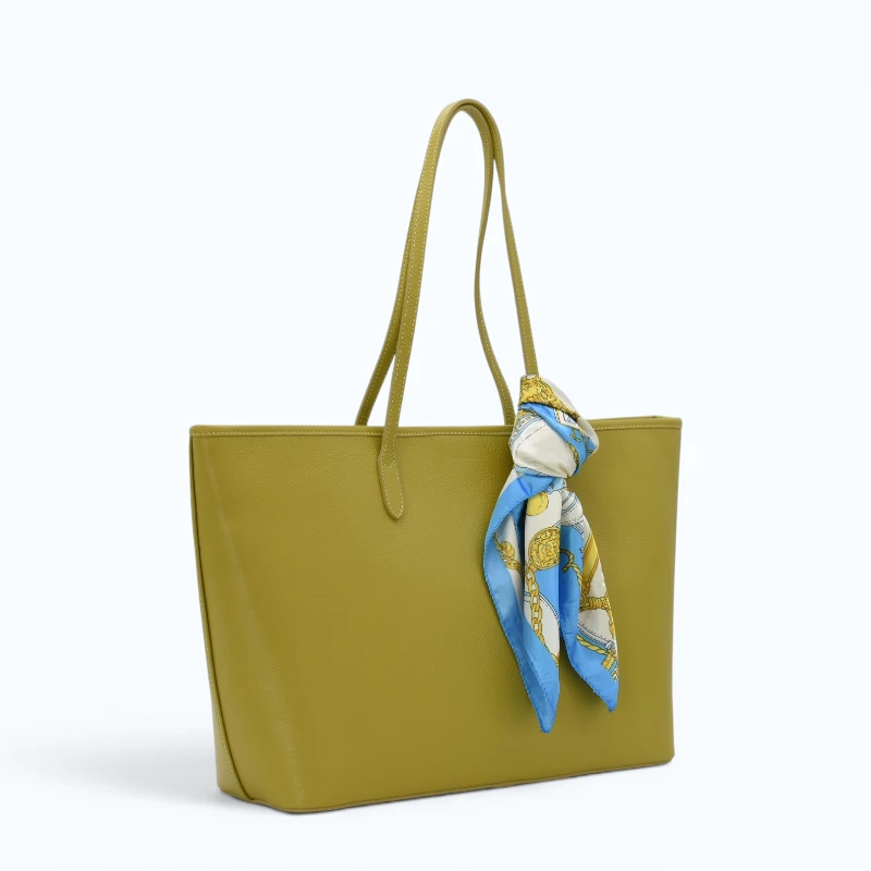 lime green leather tote bag interior on side lime green leather tote bag interior on side