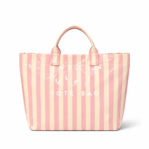 pink-beige-striped-waterproof-tote-bag