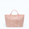 pink-beige-striped-beach-bag-back pink and beige striped waterproof tote bag back