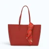 red leather tote bag