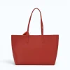 red leather tote bag back