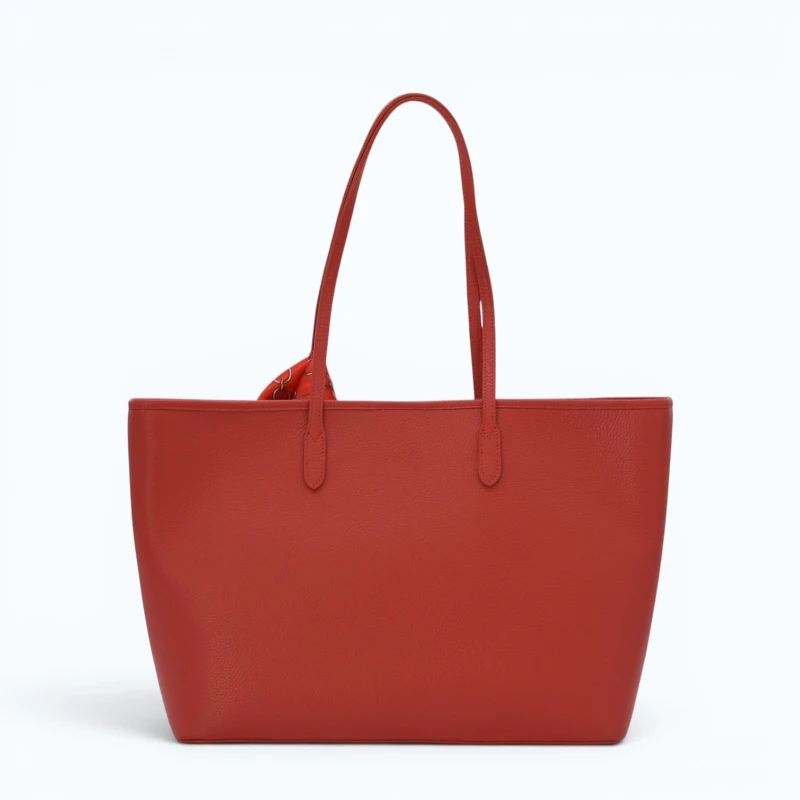 red leather tote bag back