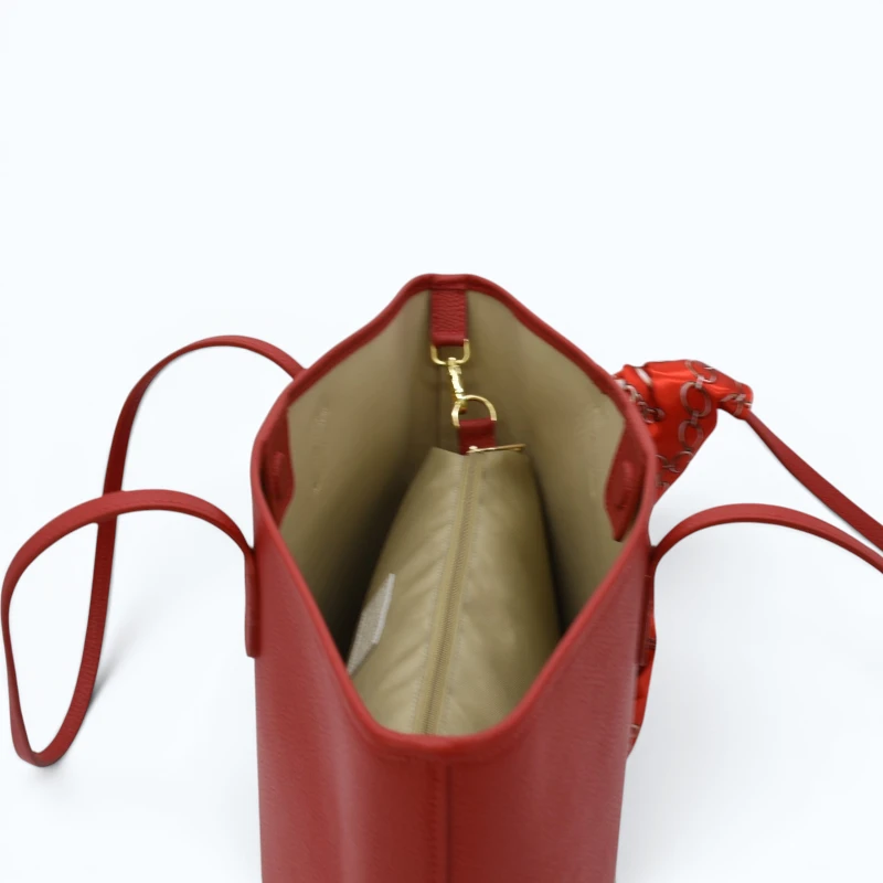 red leather tote bag interior