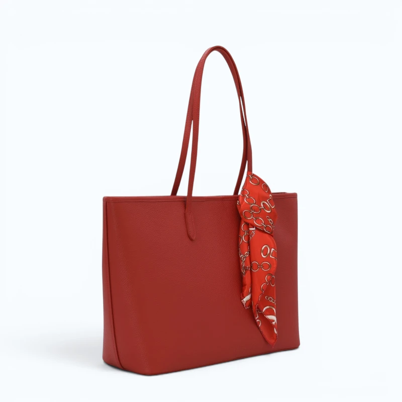 red leather tote bag side