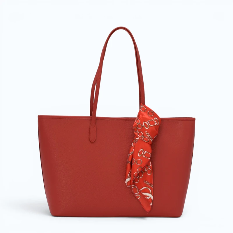 red leather tote bag
