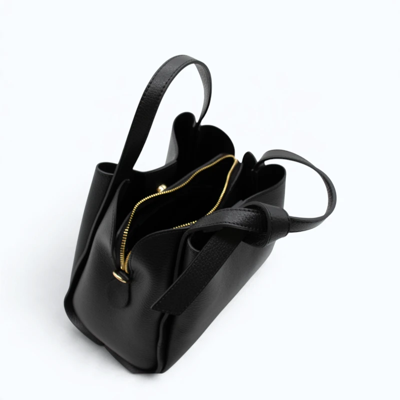 Bruna Black Leather Handbag interior details