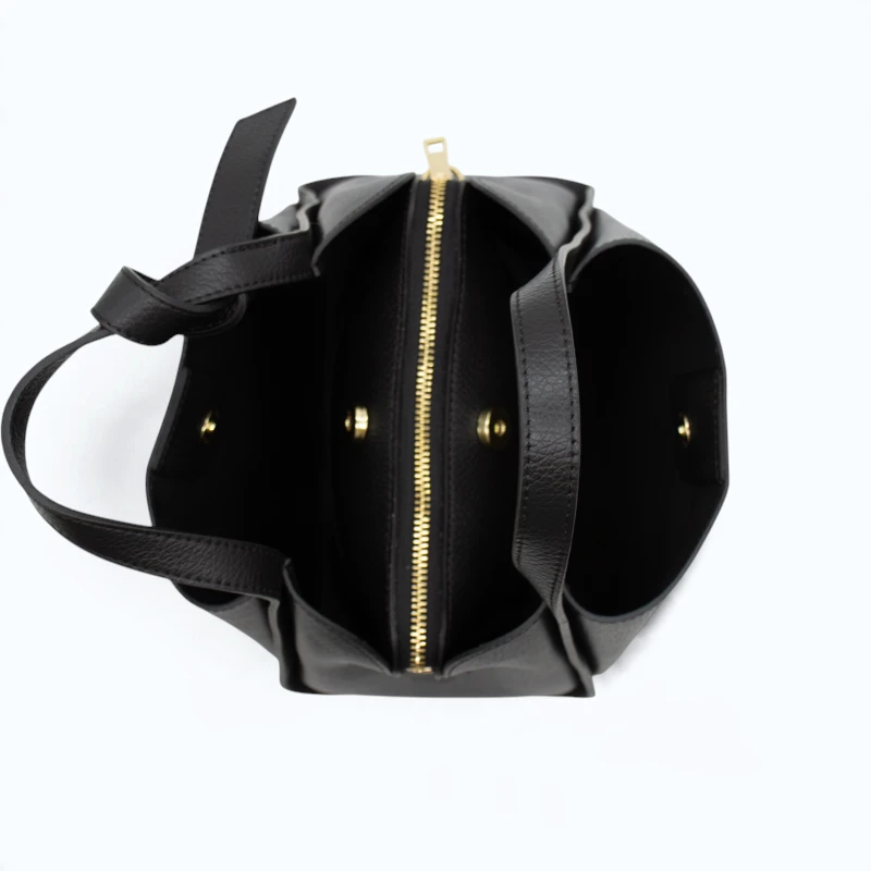 Bruna Black Leather Handbag interior details