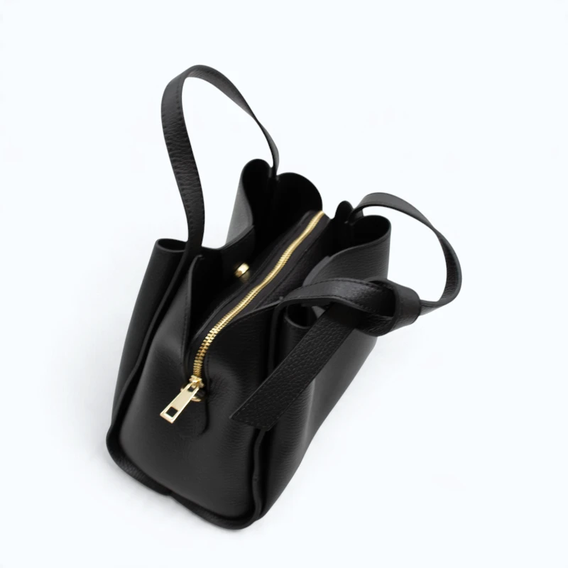 Bruna Black Leather Handbag interior
