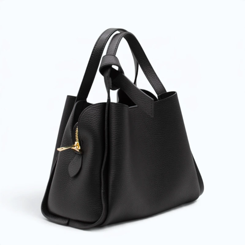 Bruna Black Leather Handbag lateral view