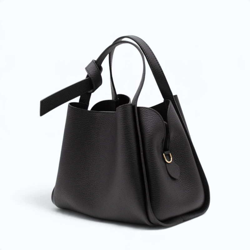 Bruna Black Leather Handbag side view