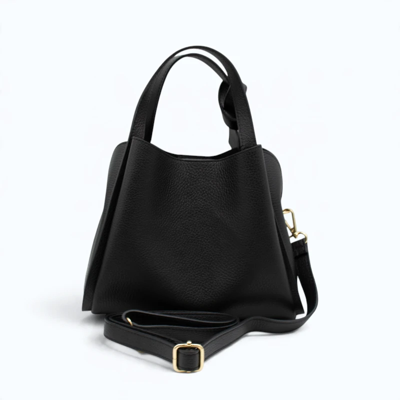 Bruna Black Leather Handbag with strap