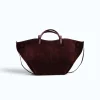 mag l bordeaux suede leather handbag