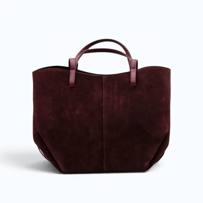 mag l bordeaux suede leather handbag closed