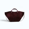 mag l bordeaux suede leather handbag front