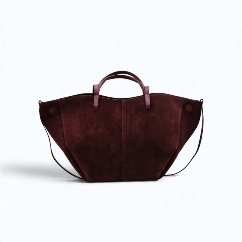 mag l bordeaux suede leather handbag front