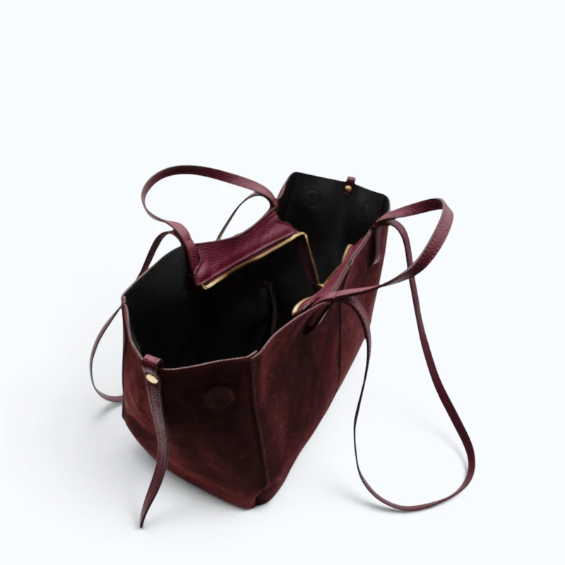 mag l bordeaux suede leather handbag interior detailed