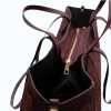 mag l bordeaux suede leather handbag details zipper