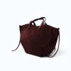 mag l bordeaux suede leather handbag side
