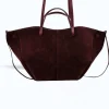 mag l bordeaux suede leather handbag straps
