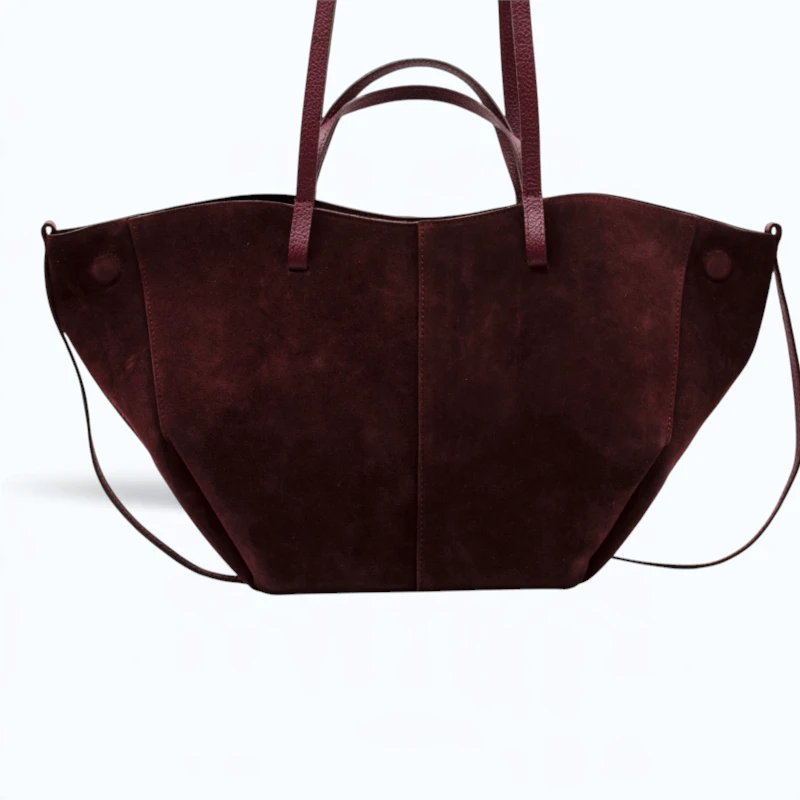 mag l bordeaux suede leather handbag straps