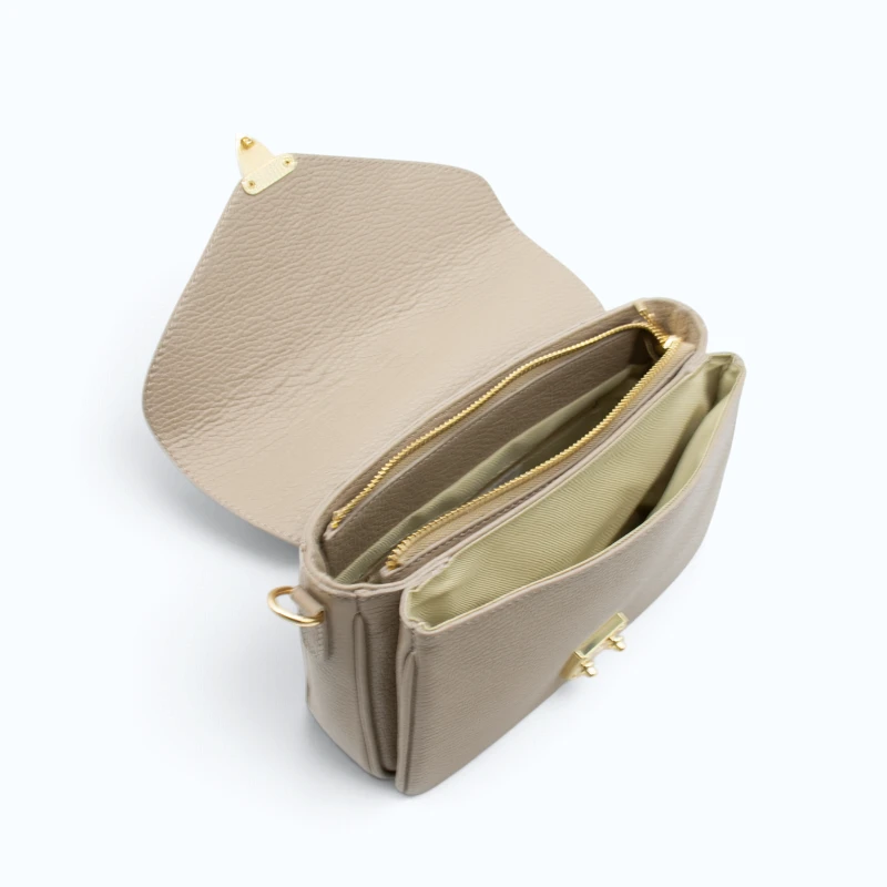 margot beige leather crossbody bag zip